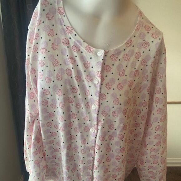 Talbots White/Pink/Purple/Black Polka dot button front cardigan, size 2X - Picture 1 of 5